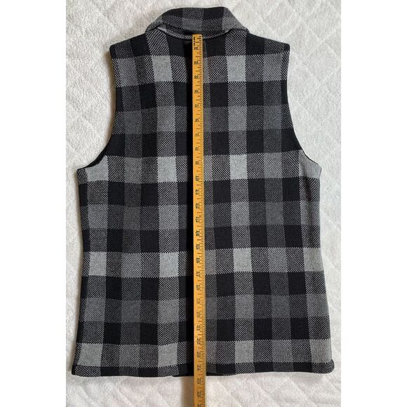 Chaps Sweater Vest Womens Medium Black & Gray Plaid Stretch Knit Full Zip - 304 - Picture 7 of 9
